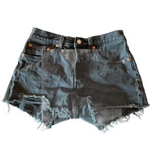 Levi’s 501 Shorts Women's 26 Black Denim Jean Button Fly Raw Hem Outdoor Travel